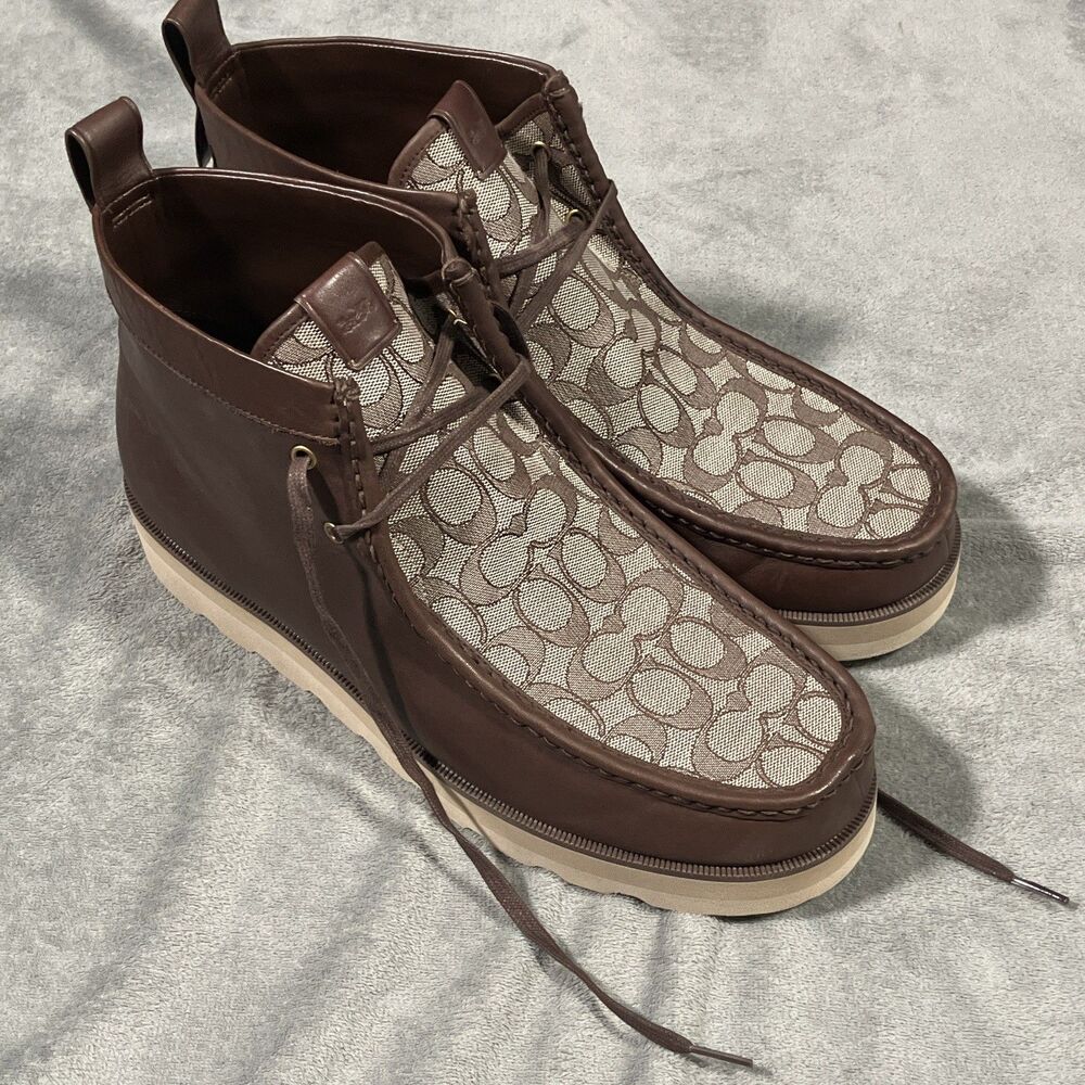 Coach Men's Size 13D Shoes Coach Signature Logo Jacquard Lace-up Boot. New